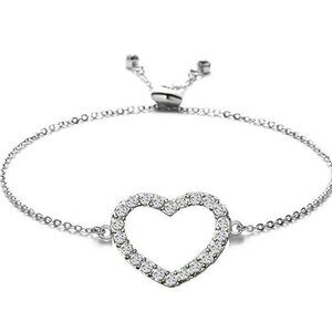NWOT Heart Slider Bracelet Made with Swarovski Crystals Silver Overlay